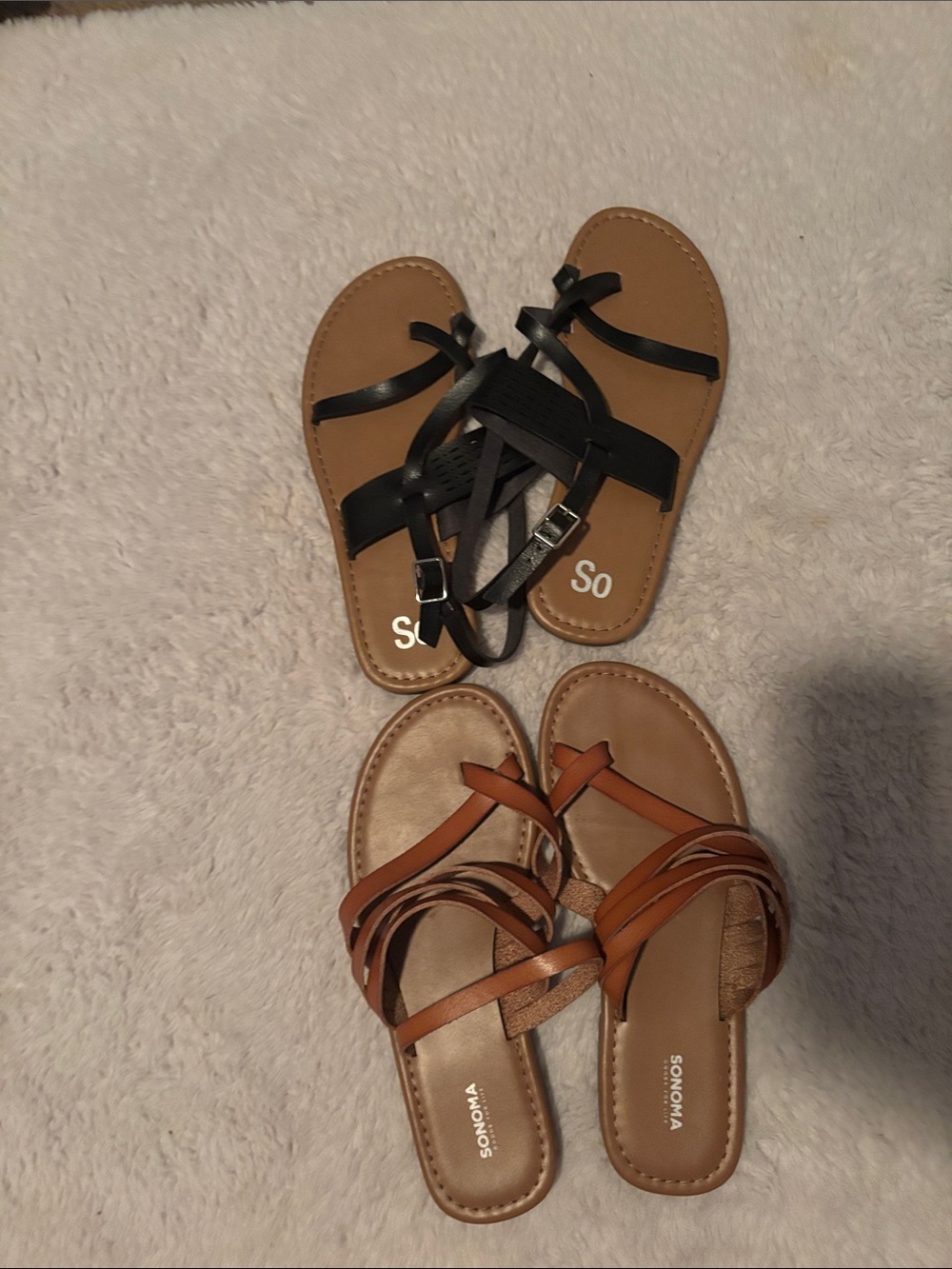 Sonoma Women's Black and Tan Strappy Slide Sandals